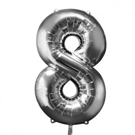 Number 8 Silver Supershape Foil Balloon